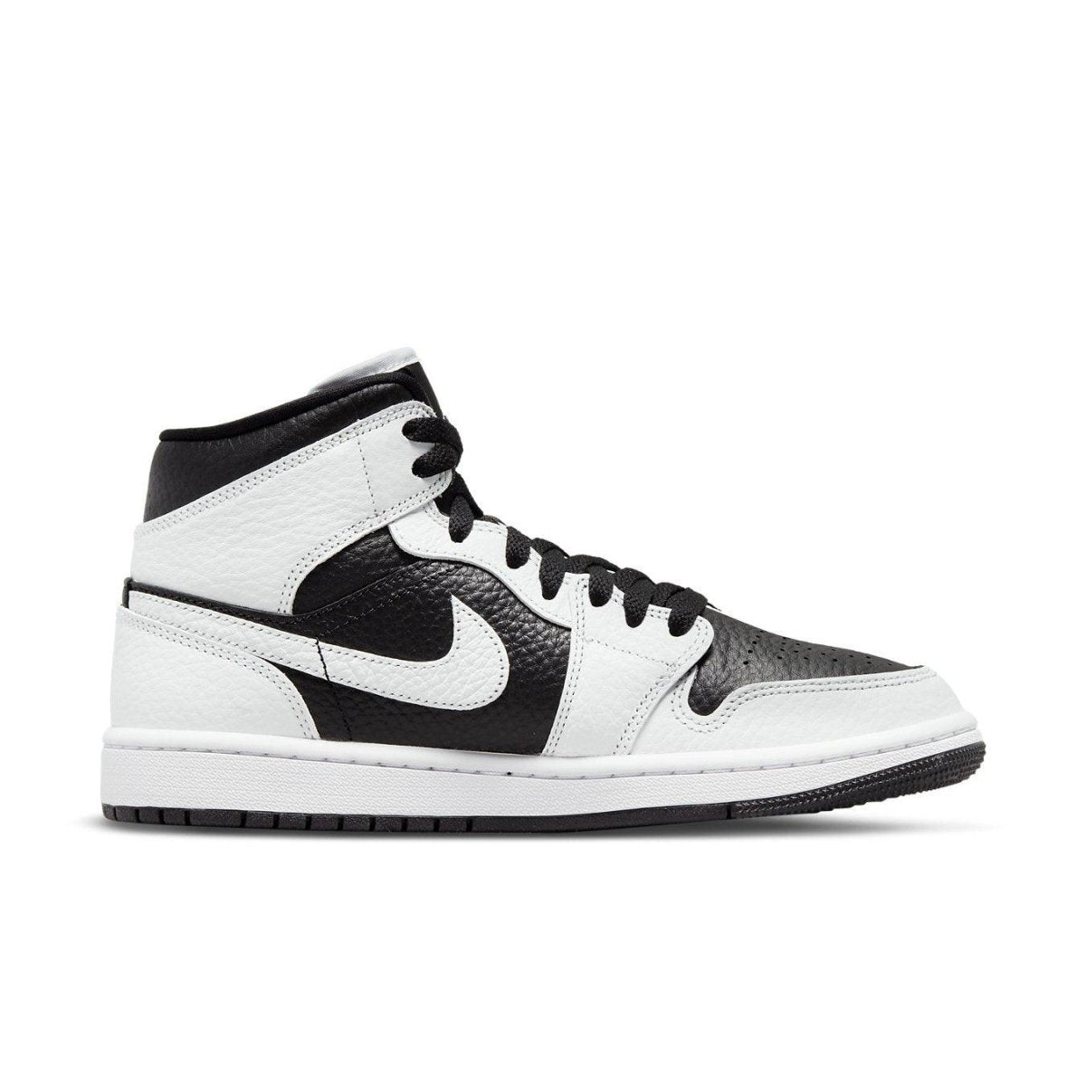Air Jordan 1 Mid Split Black White Women's sneaker featuring black and white pebbled leather panels.