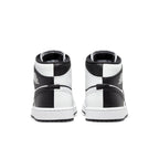 Air Jordan 1 Mid Split Black White Women's sneakers back view with alternating black and white panels.