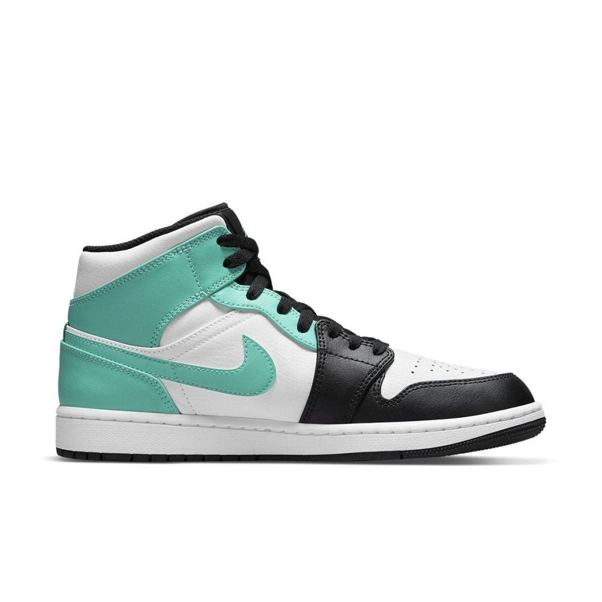 Nike Air Jordan 1 Mid Tropical Twist Igloo featuring black, white, and turquoise colorway.