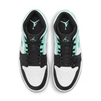Air Jordan 1 Mid Tropical Twist Igloo with turquoise and black accents, featuring a stylish design and rubber sole.