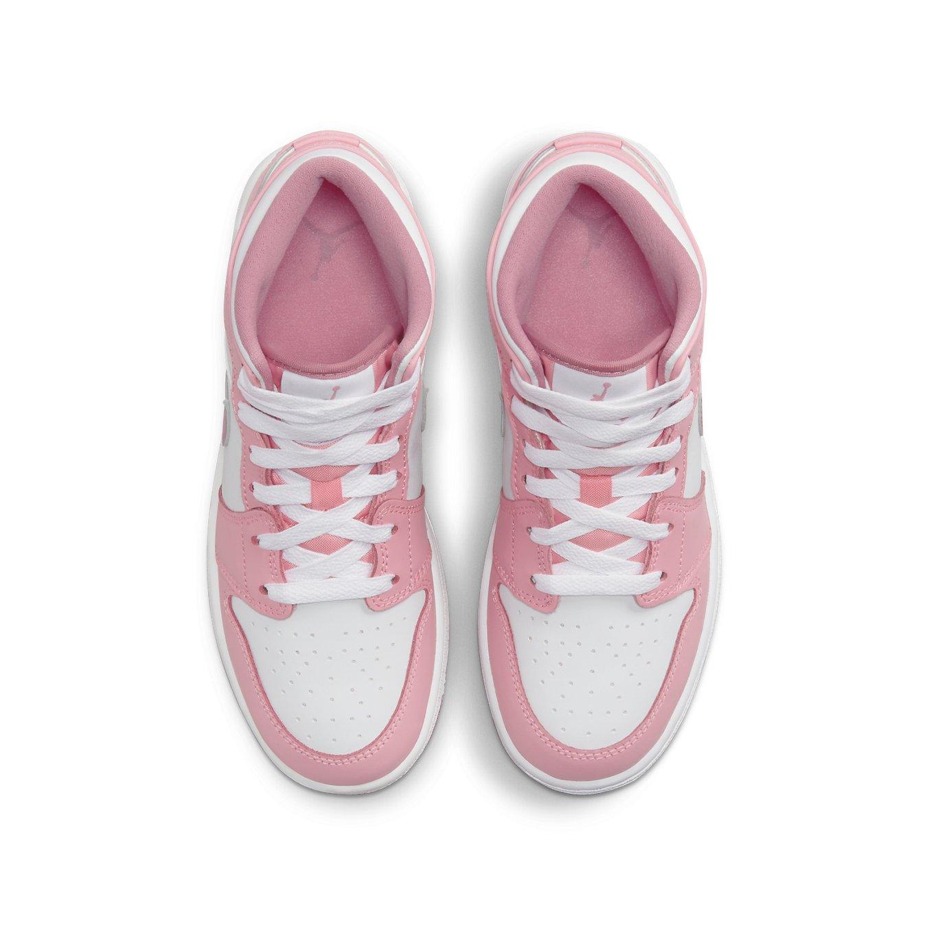 Air Jordan 1 Mid Valentine's Day 2023 in Coral Chalk and Desert Berry with white accents.