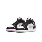 Jordan 1 Mid White Black Light Arctic Pink sneakers for girls with a sleek design and stylish accents.