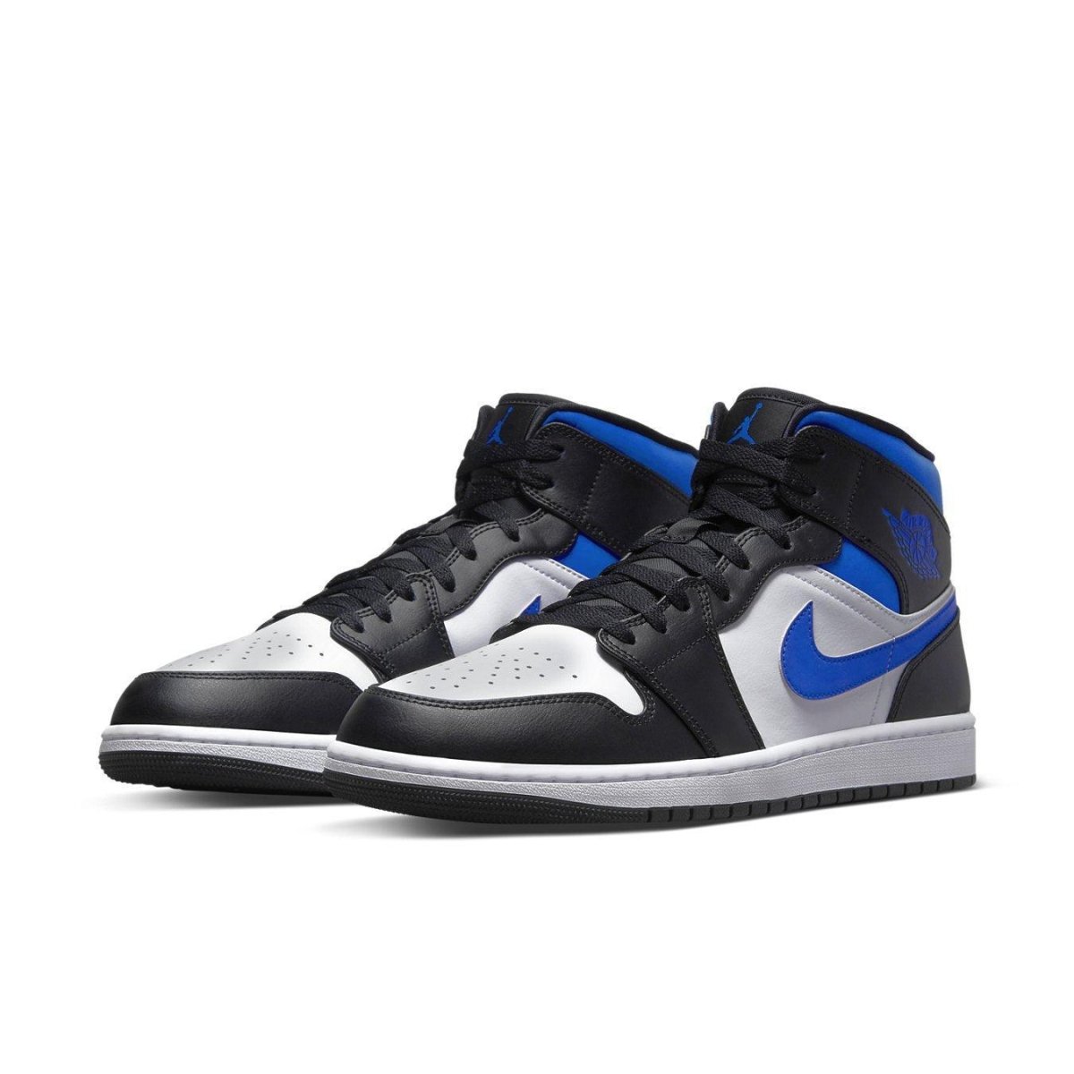 Air Jordan 1 Mid White Black Racer Blue sneakers featuring a stylish design with quality materials.