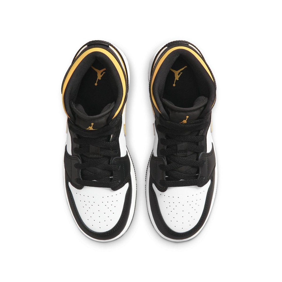 Air Jordan 1 Mid White Pollen Black (GS) top view with black, white, and yellow colorway.