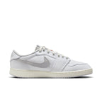 Air Jordan 1 Retro AJKO Low SP Union in white and neutral grey, featuring a canvas upper and signature Swoosh logo.