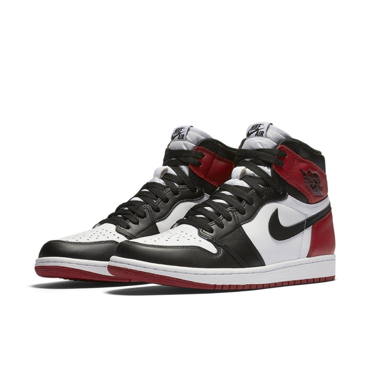 Air Jordan 1 Retro Black Toe (2016) featuring black, white, and red leather, high-top design for style and comfort.