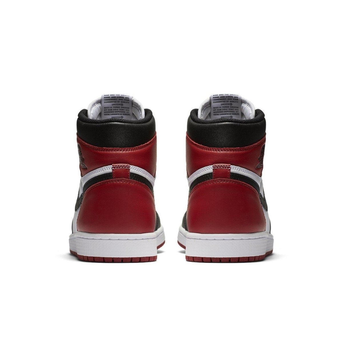 Rear view of the Jordan 1 Retro Black Toe (2016) showcasing premium leather and iconic design.