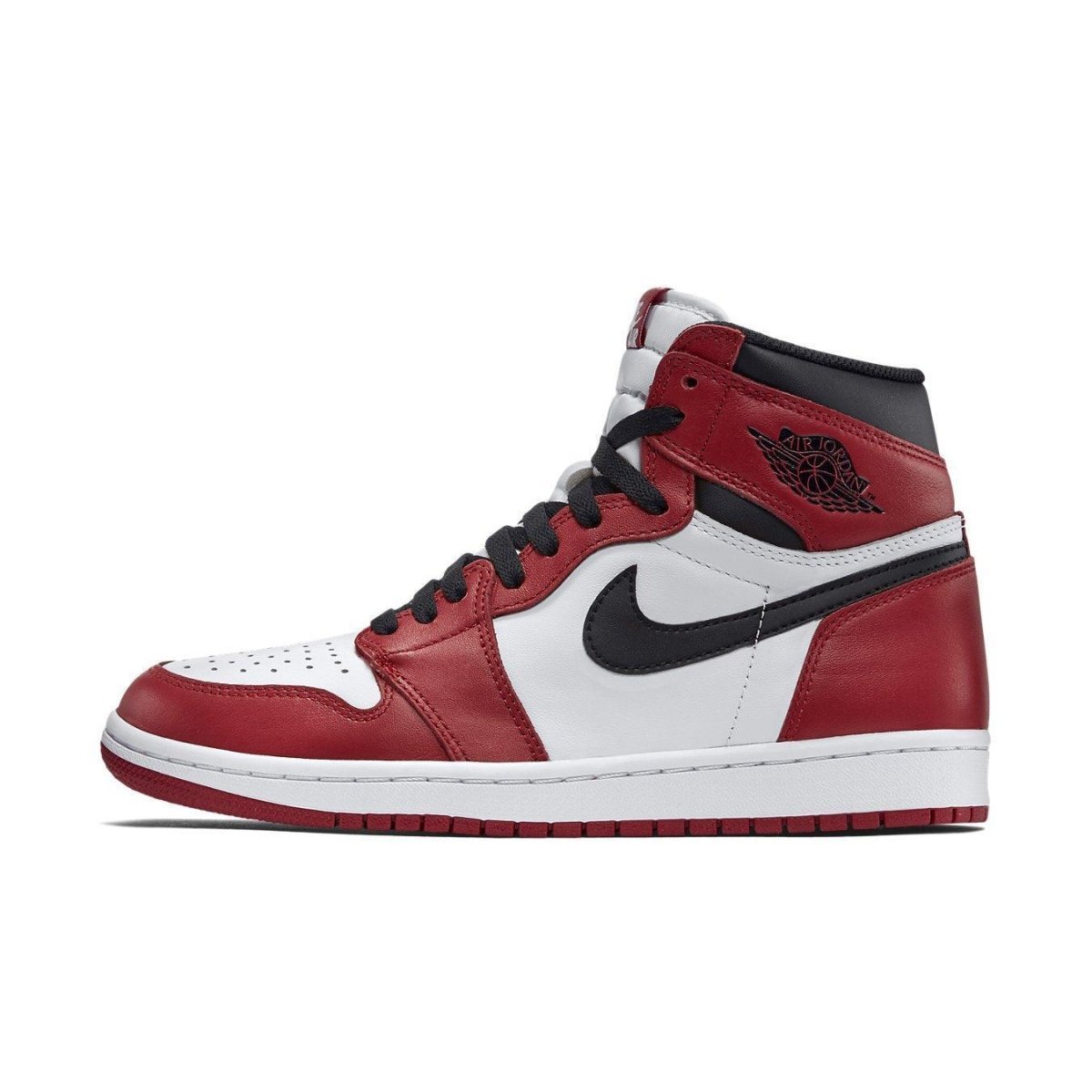 Air Jordan 1 Retro Chicago 2015 in red, white, and black colorway, featuring iconic high-top design and Nike swoosh.