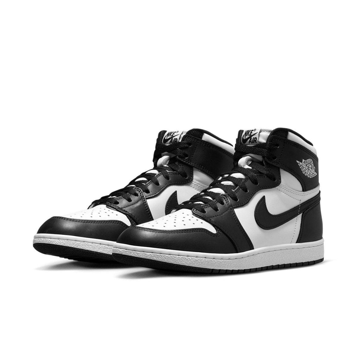 Jordan 1 Retro High 85 Black White sneakers featuring smooth leather and classic design of 1985 release.