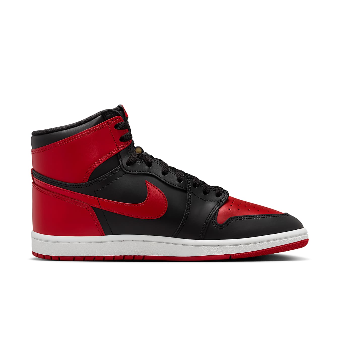 Nike Air Jordan 1 Retro High '85 OG Bred 2025 sneakers in black and red side view.