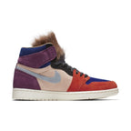 Air Jordan 1 Retro High Aleali May in multi-color suede with unique fur accents and lace details.