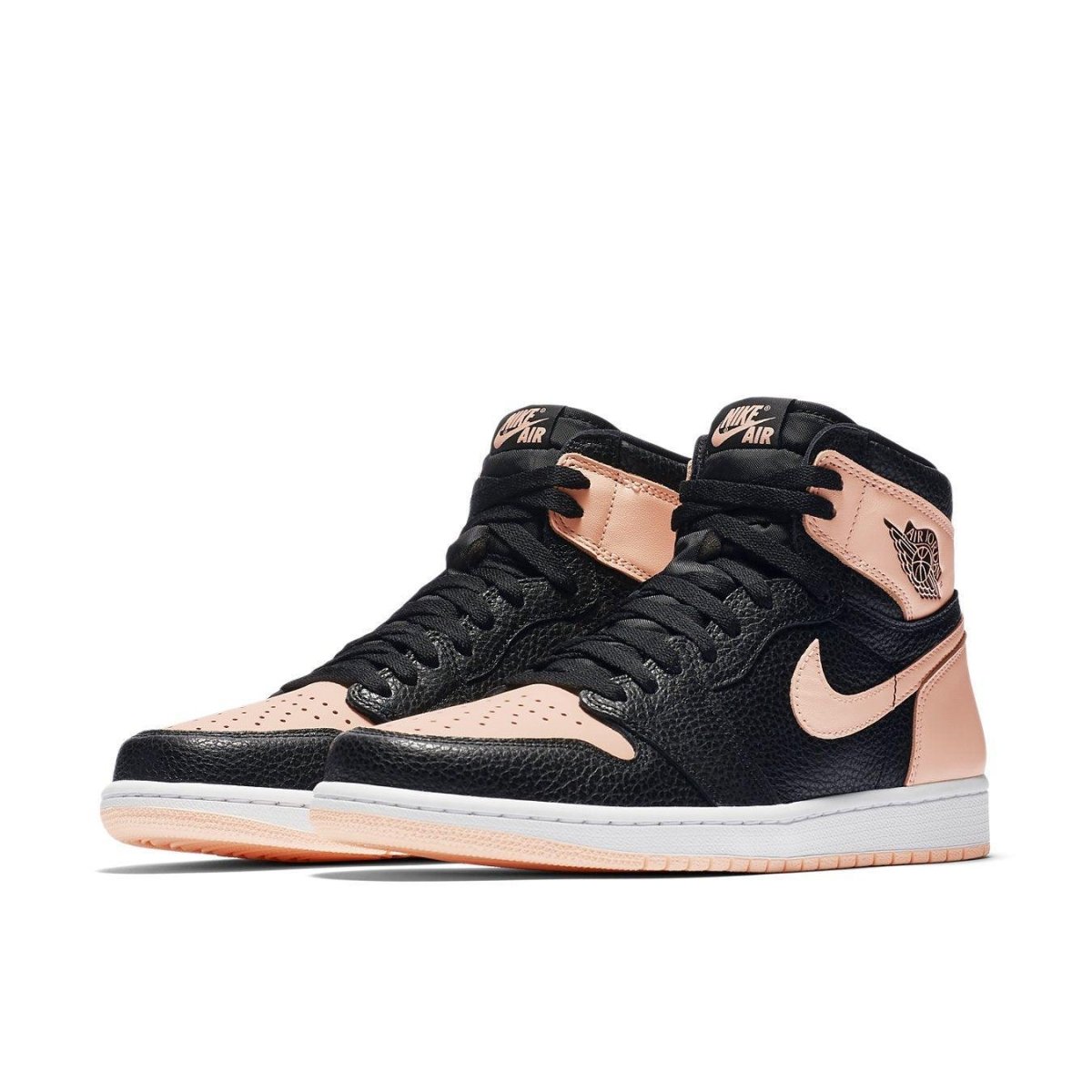 Air Jordan 1 Retro High Black Crimson Tint sneaker with black and pink leather design.