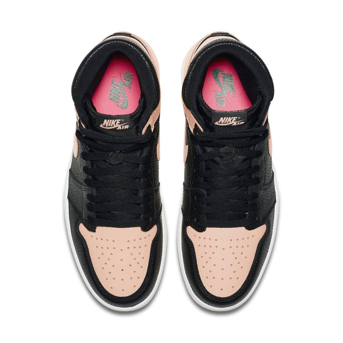 Nike Air Jordan 1 Retro High Black Crimson Tint top view featuring smooth and textured leather designs.