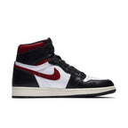 Nike Air Jordan 1 Retro High in black and gym red with white accents, showcasing a classic basketball sneaker design.