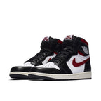 Jordan 1 Retro High Black Gym Red sneakers showcasing iconic design and bold colors.