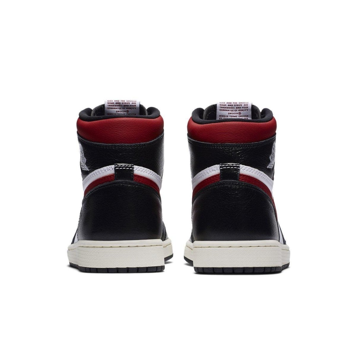 Air Jordan 1 Retro High Black Gym Red shoes, showcasing the back view with black and red colorway.