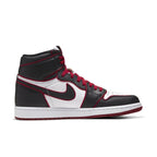 Jordan 1 Retro High Bloodline sneakers in black, red, and white colorway showcasing high-top design.