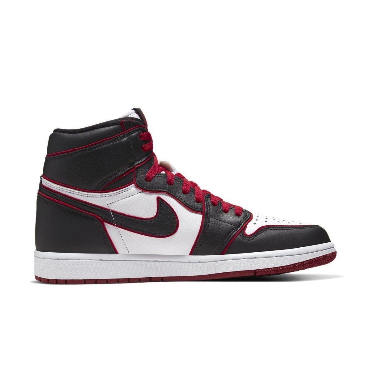 Jordan 1 Retro High Bloodline sneakers in black, red, and white colorway showcasing high-top design.