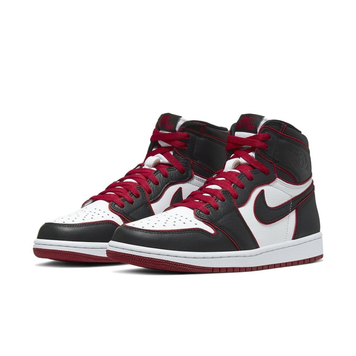 Jordan 1 Retro High Bloodline sneakers in black, white, and red colorway, featuring iconic high-top design.