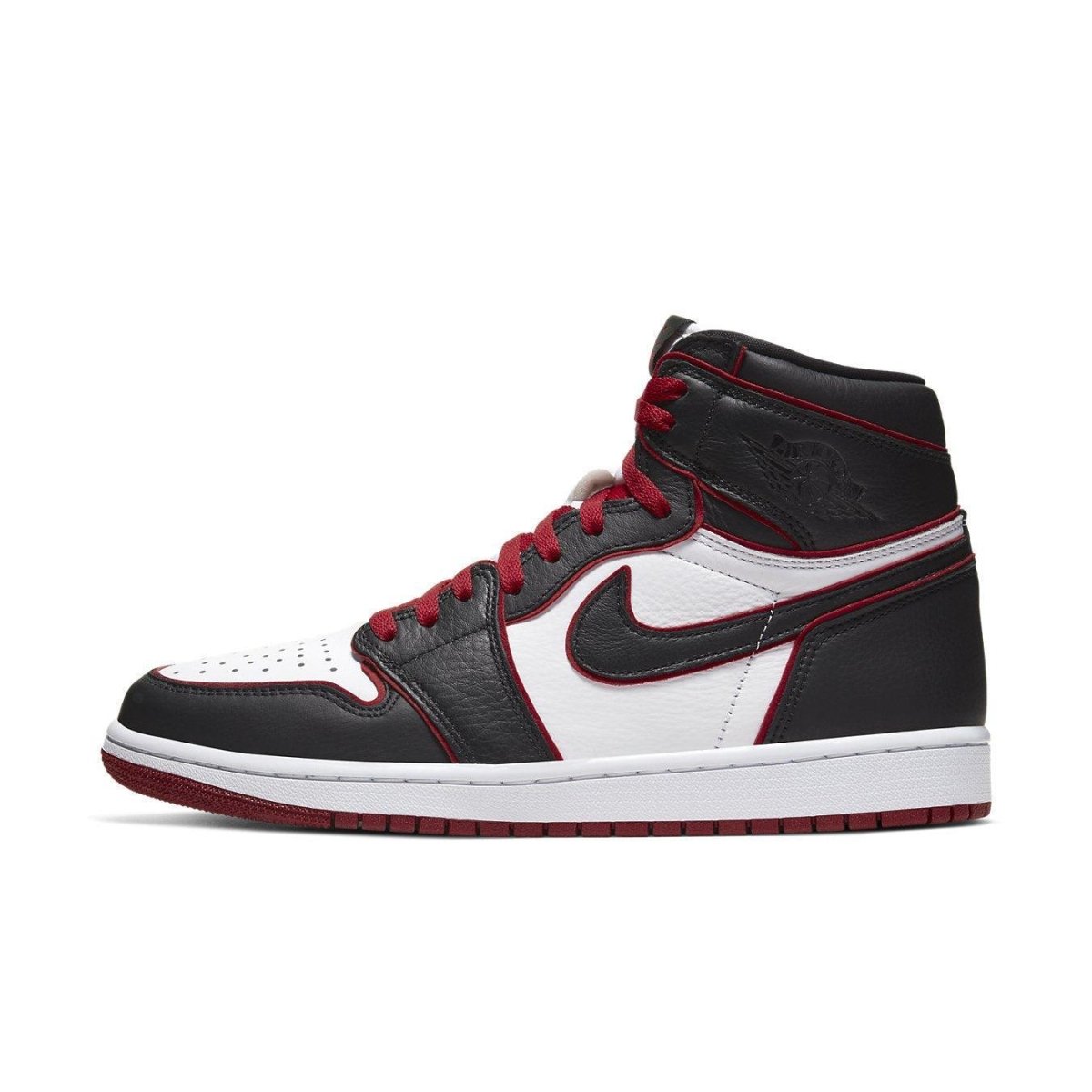 Jordan 1 Retro High Bloodline sneaker in black, white, and red colorway showcasing classic design and style.