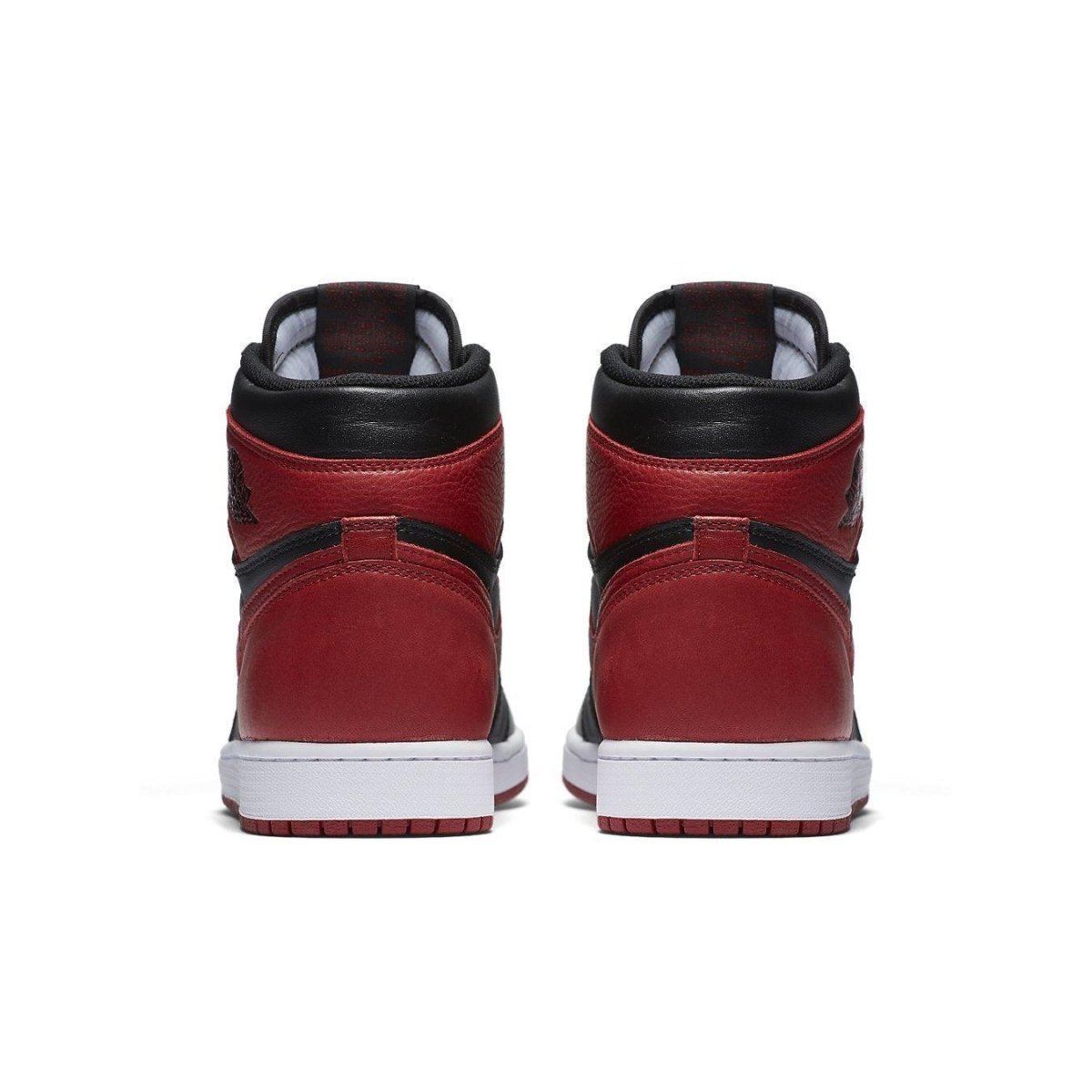 Back view of the Jordan 1 Retro High Bred Banned (2016) showcasing black and red colorway.