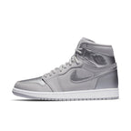 Air Jordan 1 Retro High CO Japan Neutral Grey (2020) with metallic silver details and Nike Air branding.