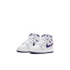 Jordan 1 Retro High Court Purple Toddler sneakers in white and purple, stylish and comfortable for young kids.