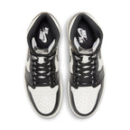 Jordan 1 Retro High Dark Mocha sneakers featuring black, white, and mocha brown leather details.