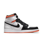 Air Jordan 1 Retro High OG Electro Orange with white, black, and orange colorway, showcasing iconic design.