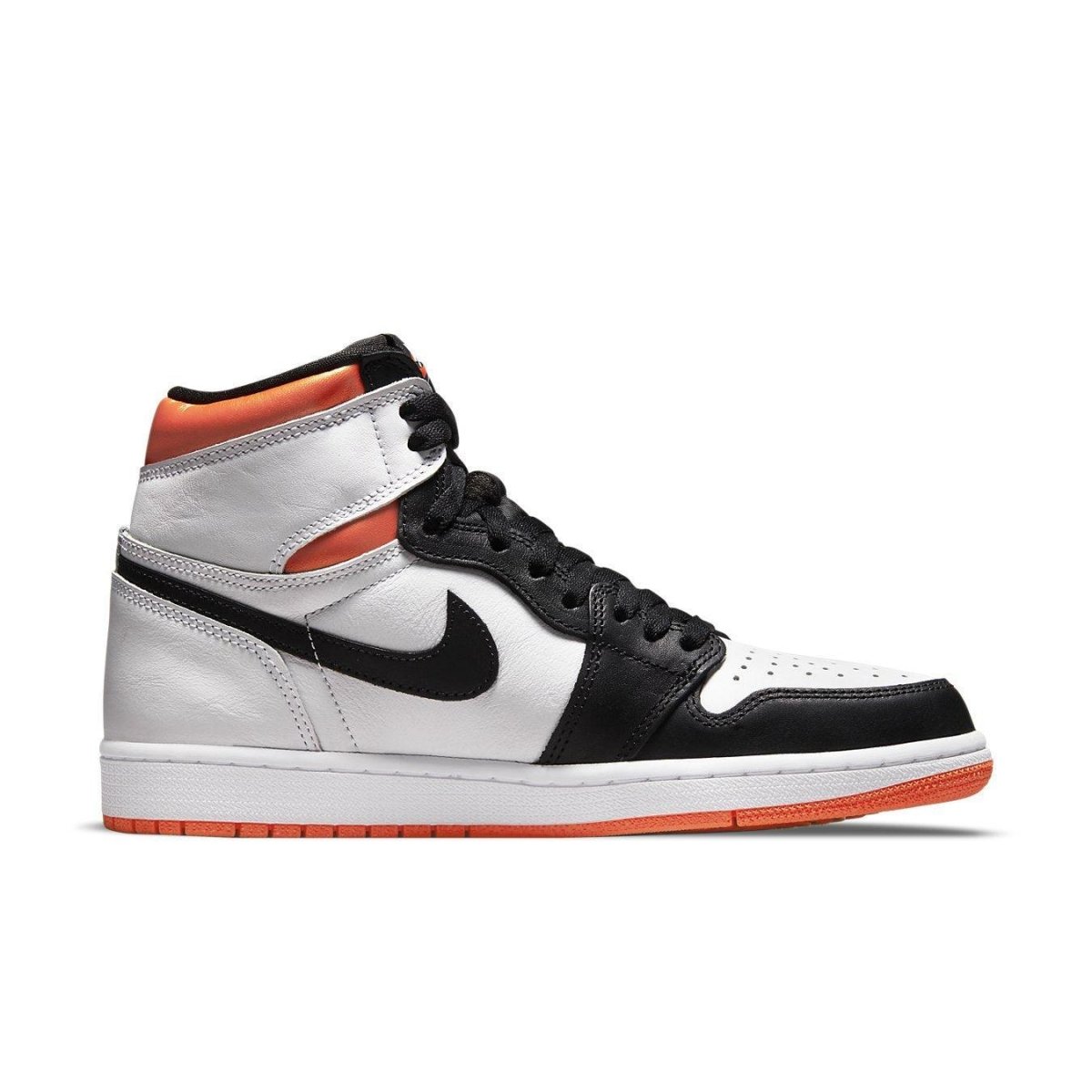 Air Jordan 1 Retro High OG Electro Orange with white, black, and orange colorway, showcasing iconic design.