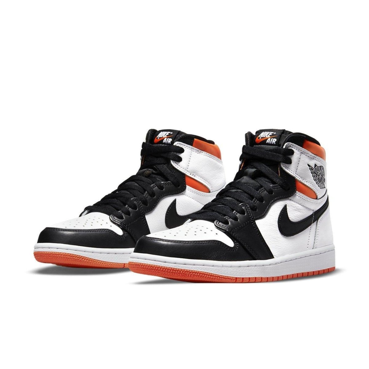 Air Jordan 1 Retro High OG Electro Orange featuring white leather and black accents.
