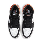 Air Jordan 1 Retro High Electro Orange top view showcasing white leather, black accents, and bright orange collar.