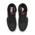 Top view of Jordan 1 Retro High Element Gore-Tex in Black Particle Grey with Nike Air branding and Gore-Tex detailing.