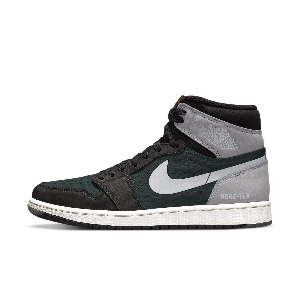 Air Jordan 1 Retro High Element Gore-Tex in black and particle grey with reflective Swoosh and waterproof design.