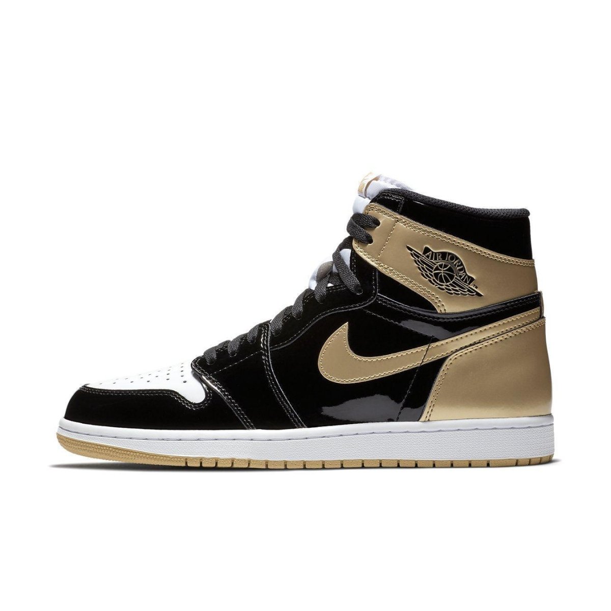 Nike Air Jordan 1 Retro High 'Gold Top 3' featuring black and metallic gold colorway.