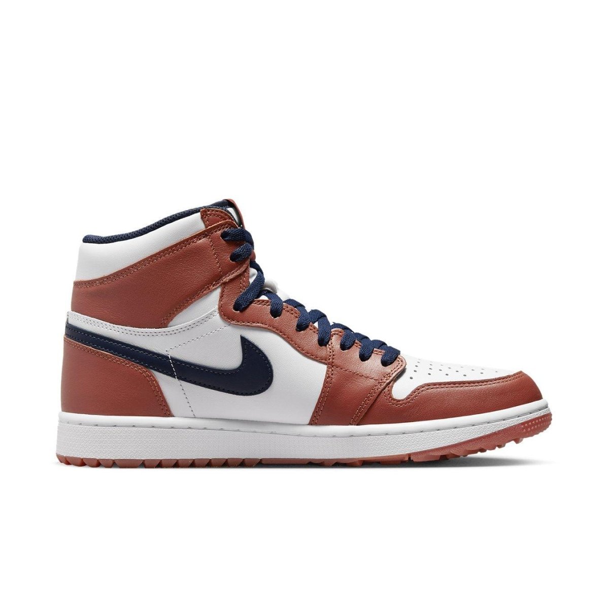 Air Jordan 1 Retro High Golf Eastside Golf 'Out the Mud' in white, burnt sunrise, and midnight navy colorway.