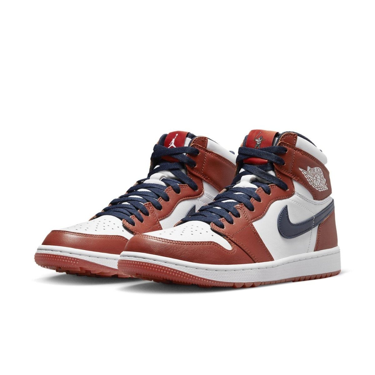 Air Jordan 1 Retro High Golf Eastside Golf 'Out the Mud' in Burnt Sunrise and Midnight Navy.
