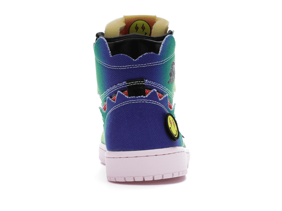 Retro Jordan 1 High J Balvin sneaker rear view showcasing vibrant colors and unique graphics inspired by the artist.