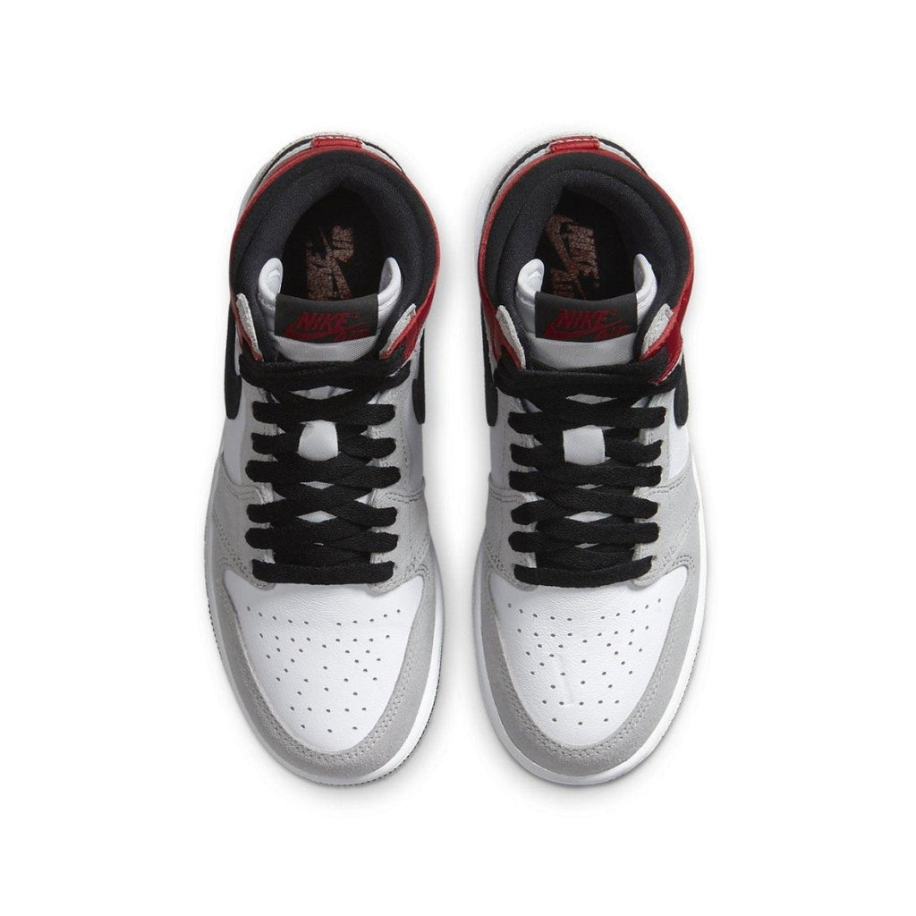 Air Jordan 1 Retro High 'Light Smoke Grey' featuring neutral tones and hints of Varsity Red.