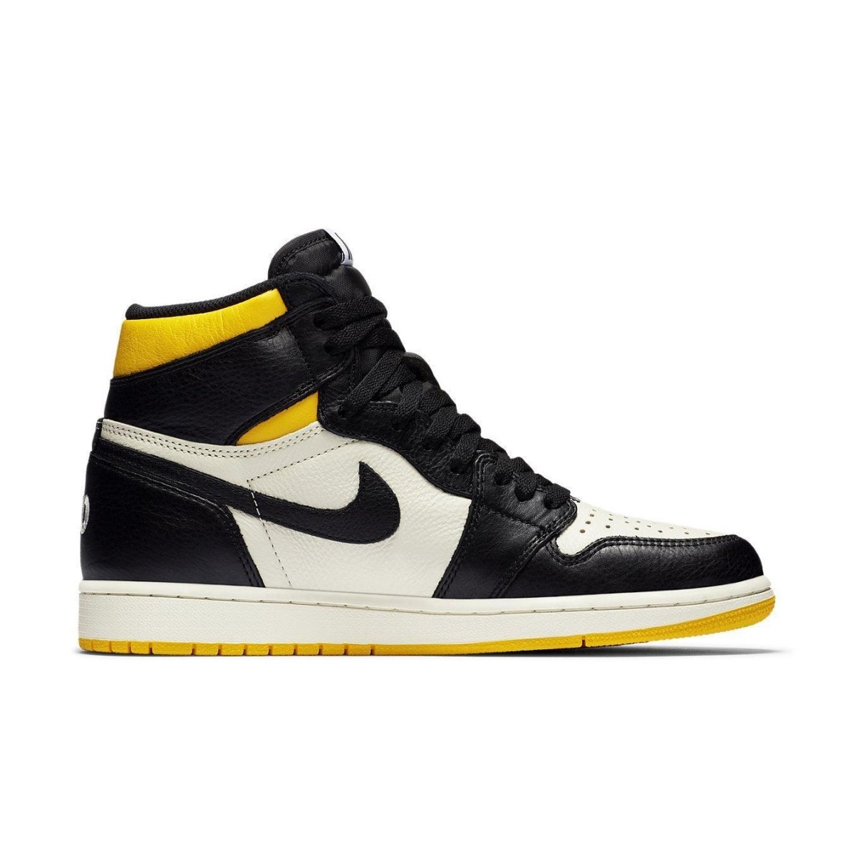 Jordan 1 Retro High 'Not for Resale' in black, white, and varsity maize colorway.