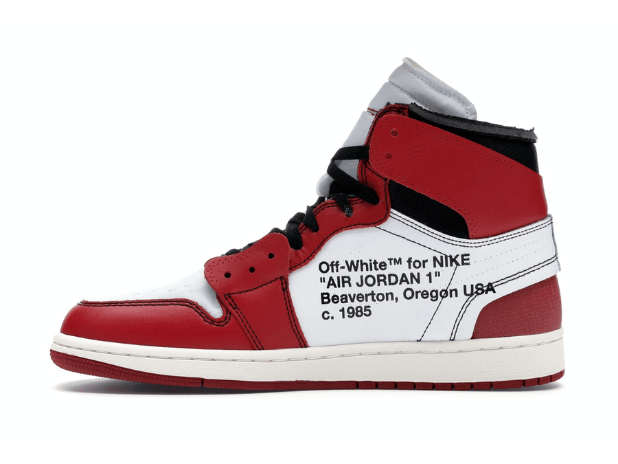 Off-White x Air Jordan 1 Retro High 'Chicago' featuring exposed foam and signature zip tie, sneaker of the year 2017.