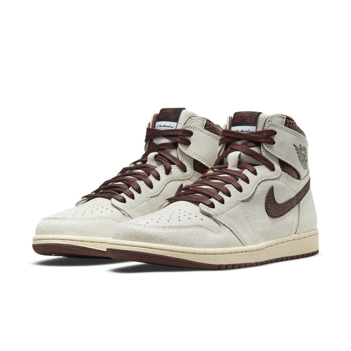 Jordan 1 Retro High OG A Ma Maniére in cream and burgundy, blending luxury with sneaker heritage.