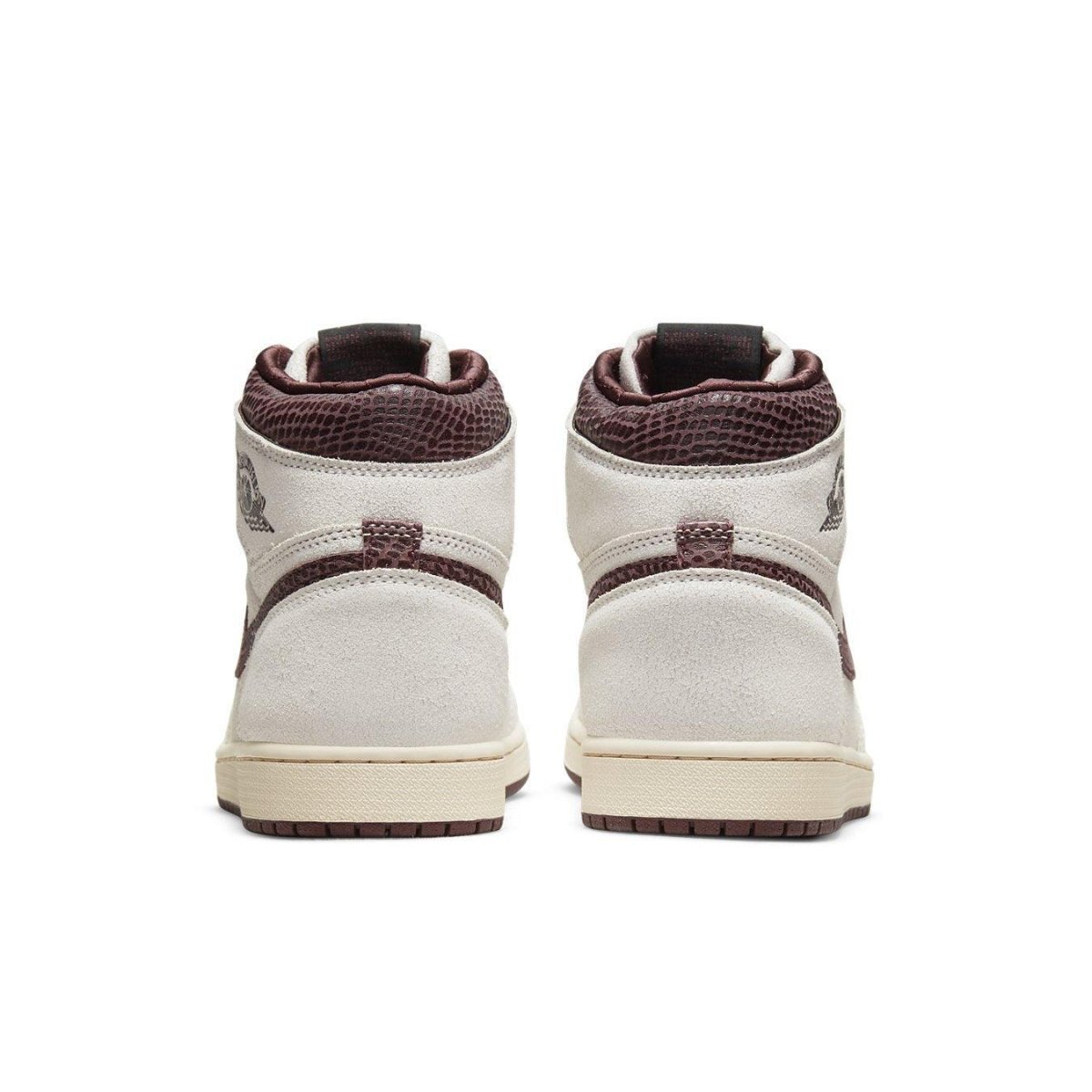 Back view of Jordan 1 Retro High OG A Ma Maniére sneakers showcasing premium materials and unique colorway.