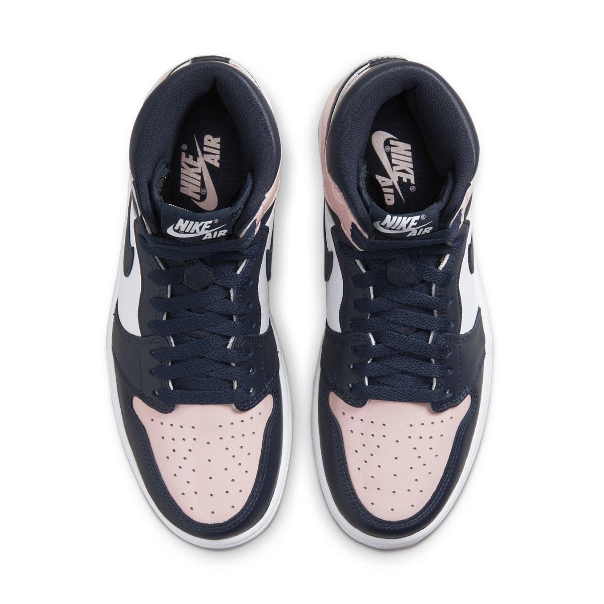 Air Jordan 1 Retro High OG Atmosphere women's sneaker with navy and Laser Pink accents.