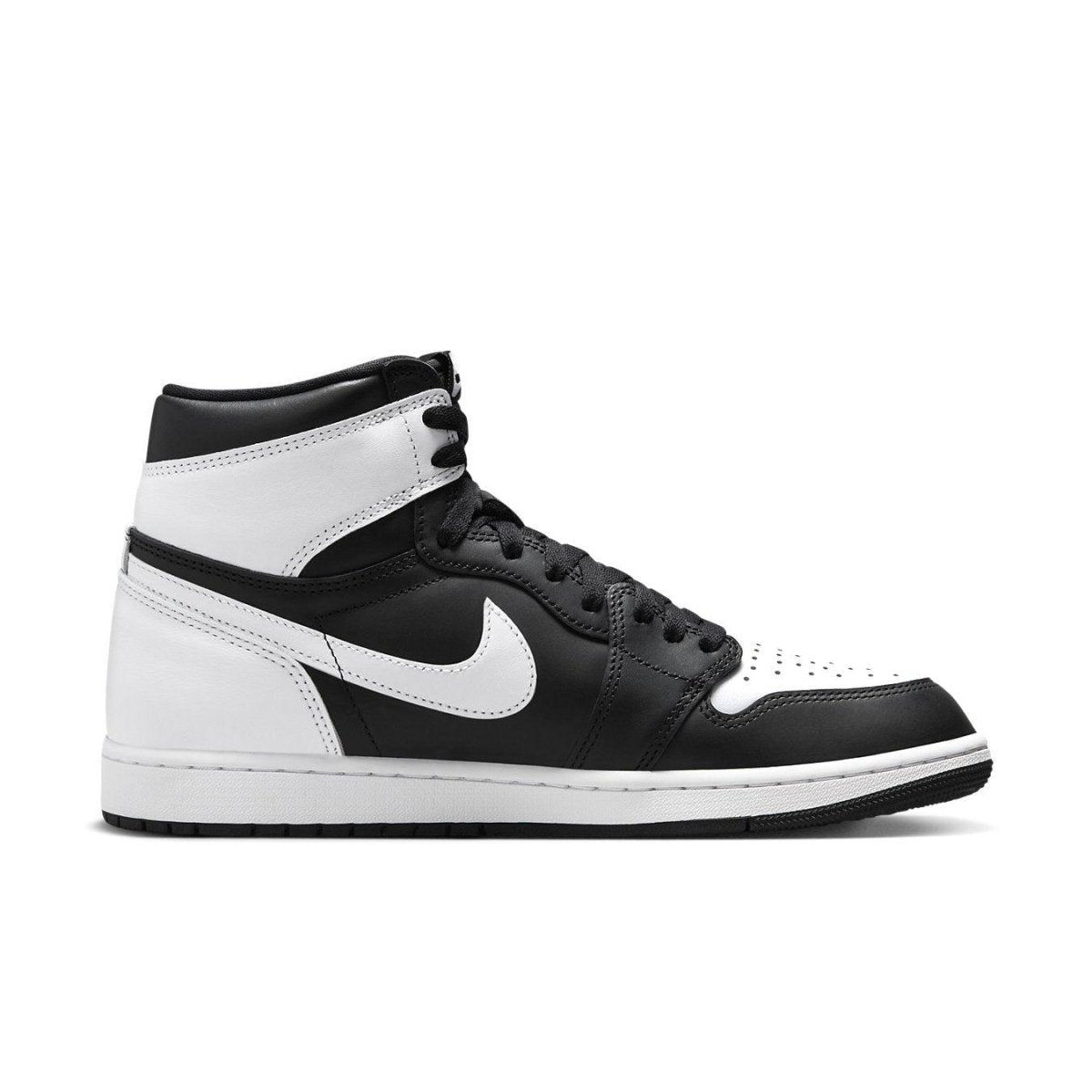 Air Jordan 1 Retro High OG Black White 2.0 sneaker showcasing iconic black and white colorway with premium leather.