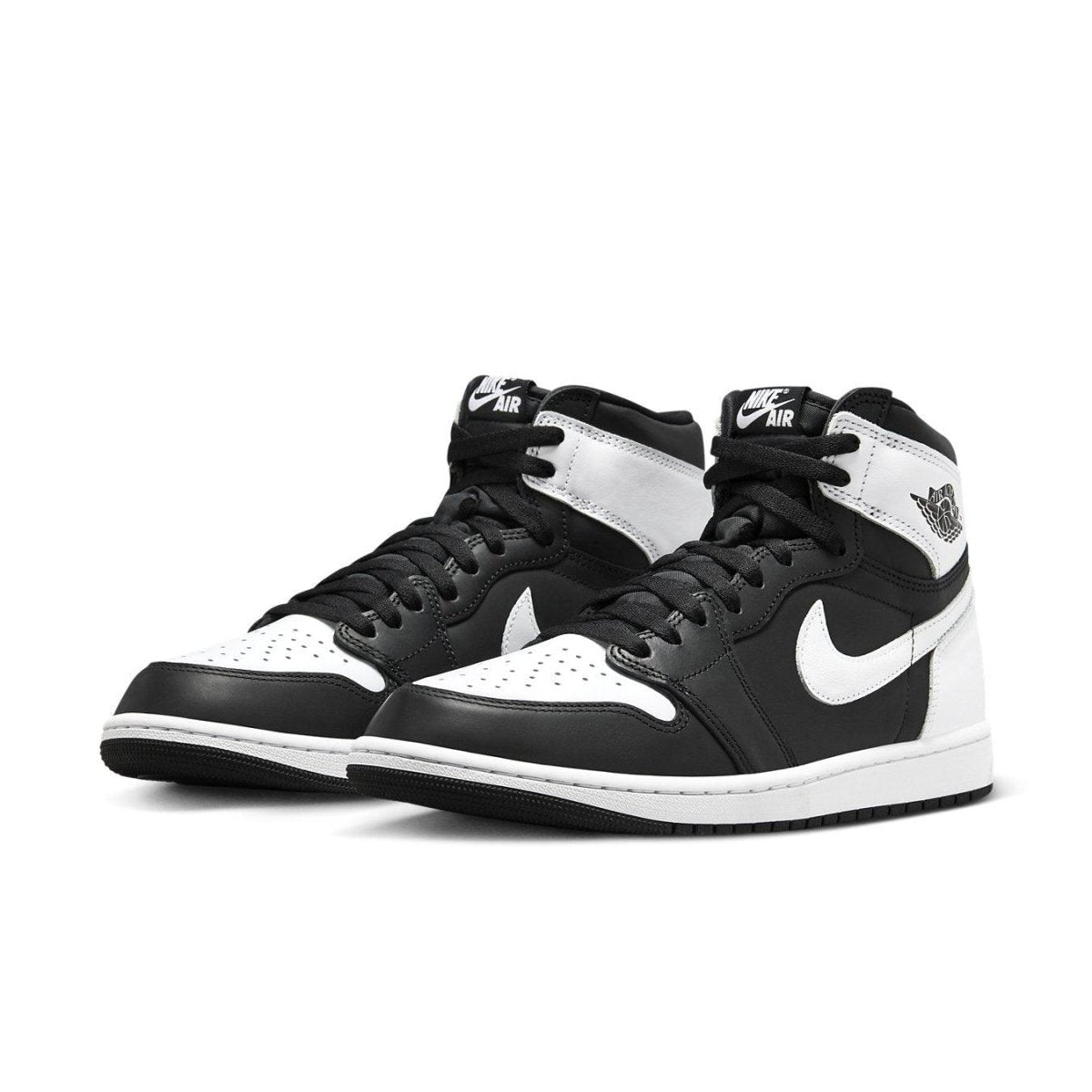 Air Jordan 1 Retro High OG 'Black White 2.0' sneakers featuring black and white leather design.