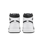 Air Jordan 1 Retro High OG Black White 2.0 sneakers back view showcasing stylish black and white design.