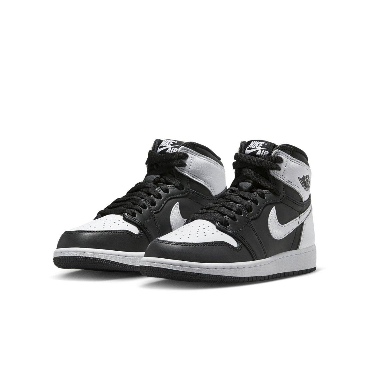 Jordan 1 Retro High OG black and white sneakers with premium leather finished design.