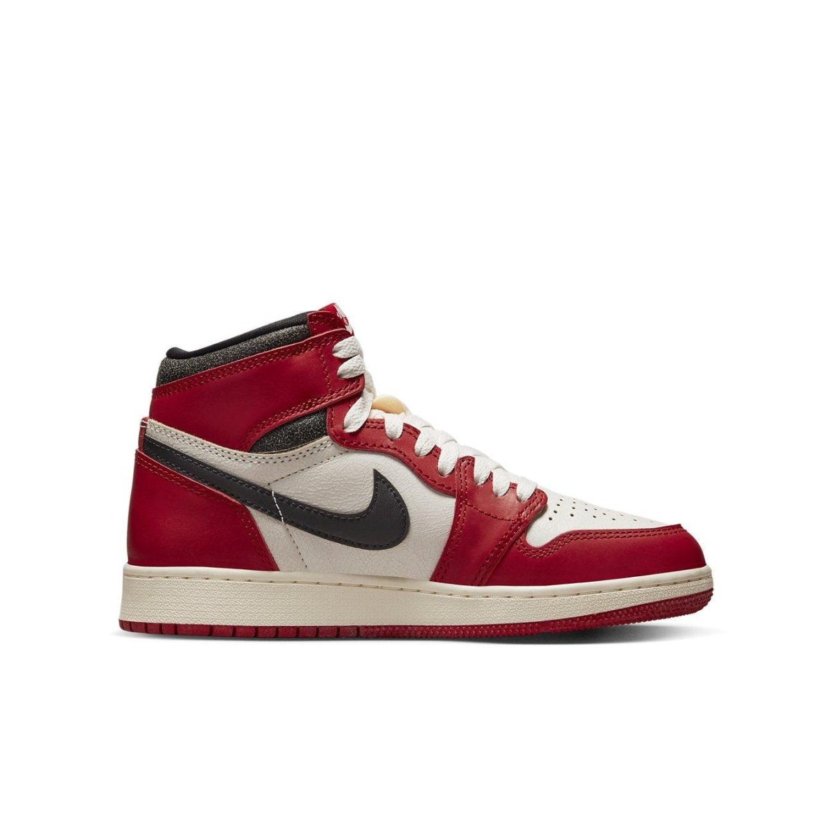 Air Jordan 1 Retro High OG Chicago Lost & Found GS in red and white colorway, featuring iconic design.
