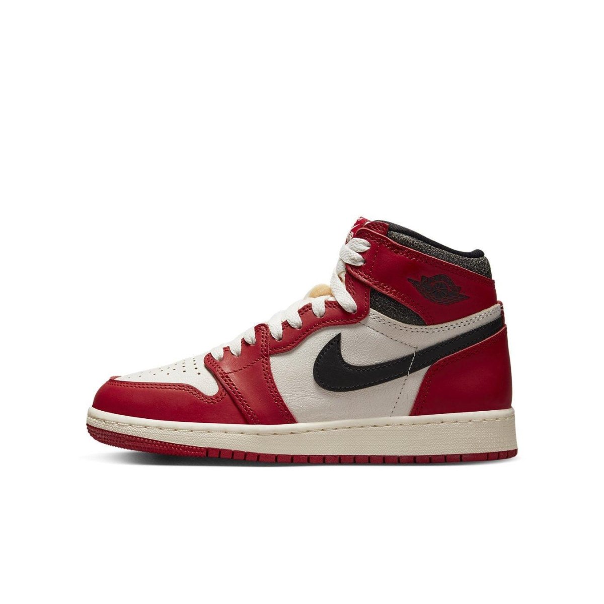 Air Jordan 1 Retro High OG Chicago Lost and Found sneakers in red and white colorway.